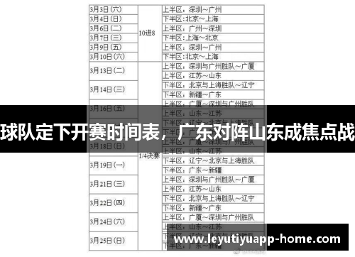球队定下开赛时间表，广东对阵山东成焦点战